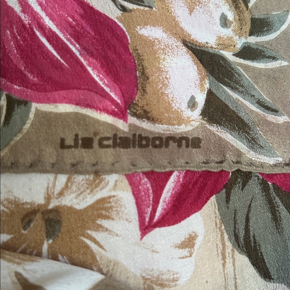 Liz Claiborne DarkPink/Taupe Floral Silk Rectangular Scarf - Picture 4 of 4